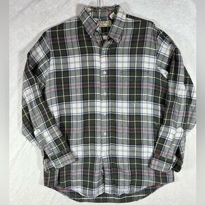 L.L. Bean Vintage Made in USA Medium Broken In Green and White Plaid Shirt